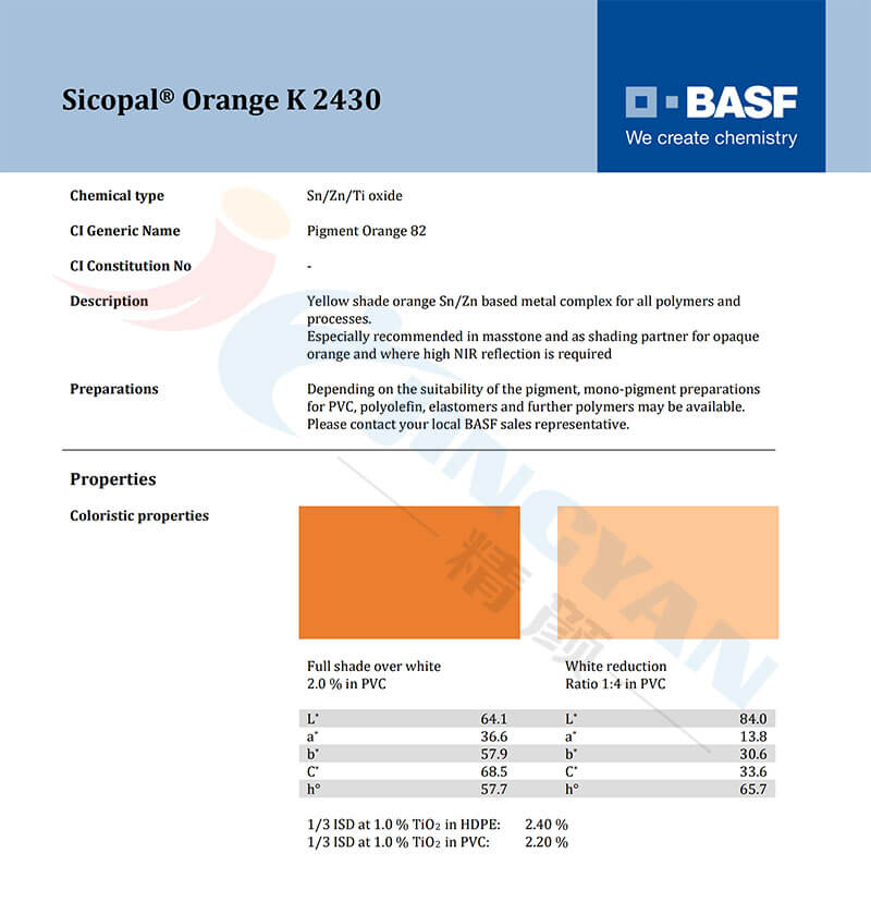 巴斯夫K2430錫鋅鈦金屬絡(luò)合無(wú)機(jī)顏料TDS報(bào)告