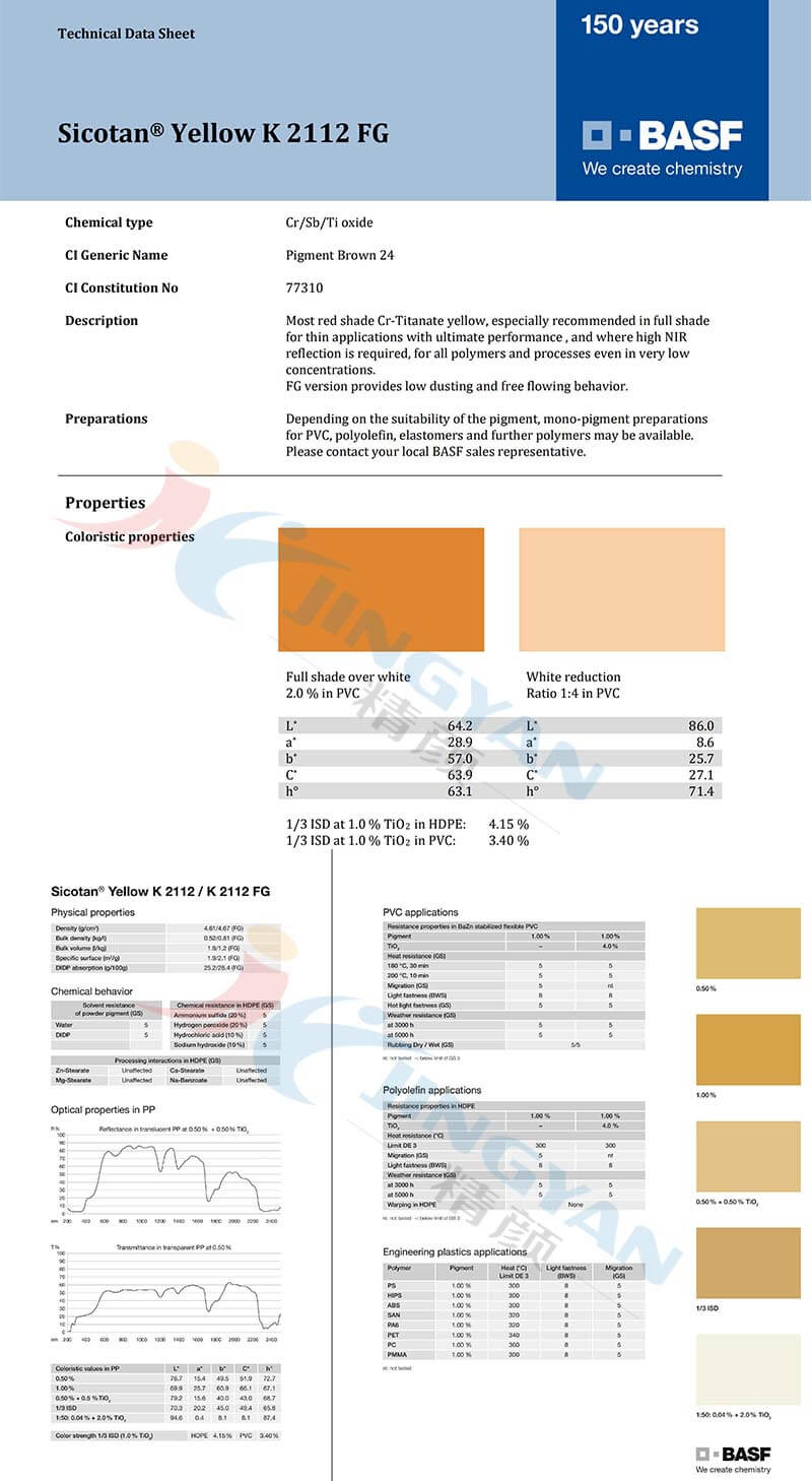 巴斯夫K2112FG鈦酸鉻黃復(fù)合無機(jī)顏料技術(shù)說明書